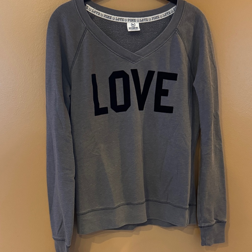 PINK Victoria's Secret Gray V-Neck Sweatshirt